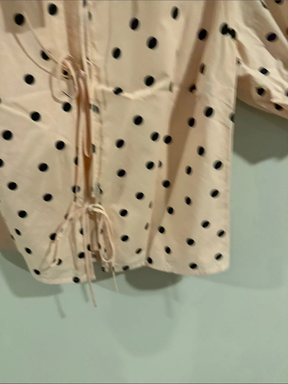 Abercrombie Tie Front Polka Dot Blouse in Blush Pink, Size Small (NWT)